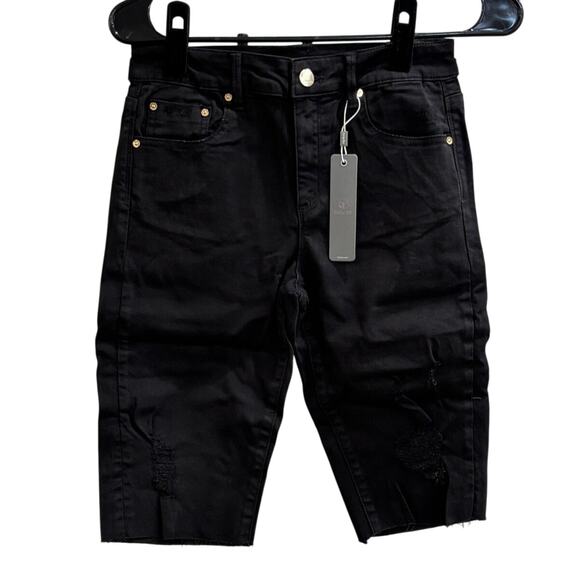 tractr Mid Rise Bermuda Raw Hem Shorts Black Size 2/26 - Picture 1 of 7